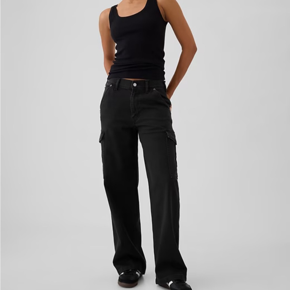 GAP Mid Rise '90s Loose Cargo Organic Cotton Black Wide Leg Jeans 31/12 Tall EUC